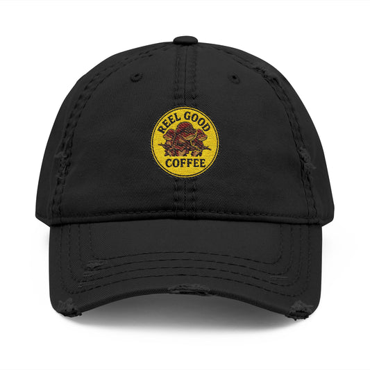 Reel Good Coffee Retro Logo Distressed Embroidered Hat