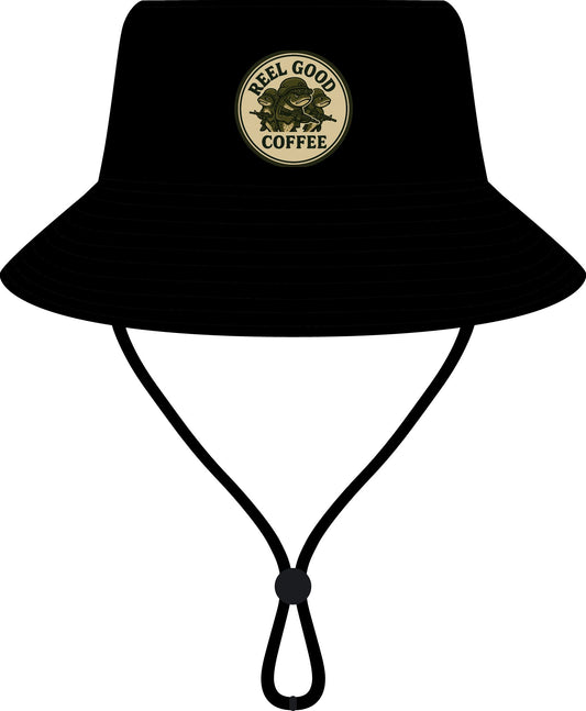Wide Brim Bucket Hat — "Reel Good" Retro Logo Sun Hat