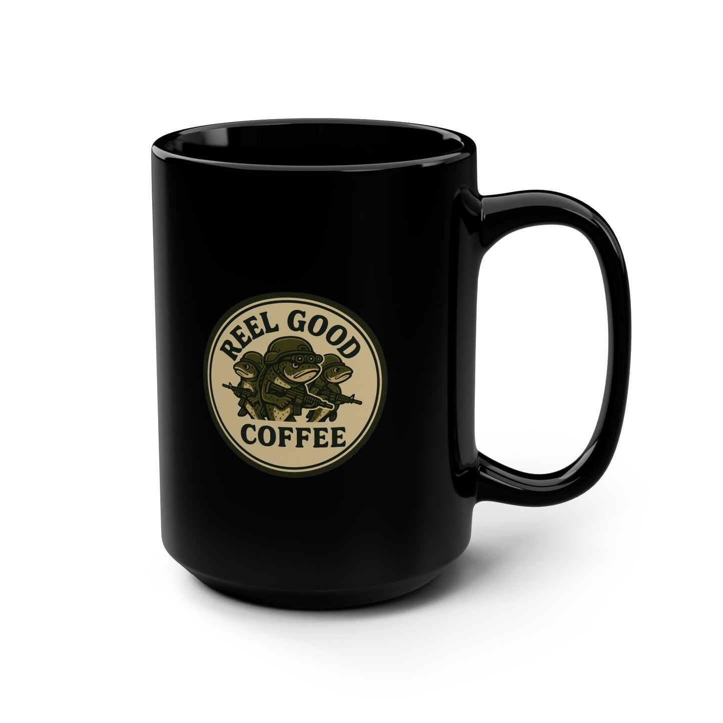 Reel Good Coffee Mug — 15oz Black Ceramic Coffee Cup