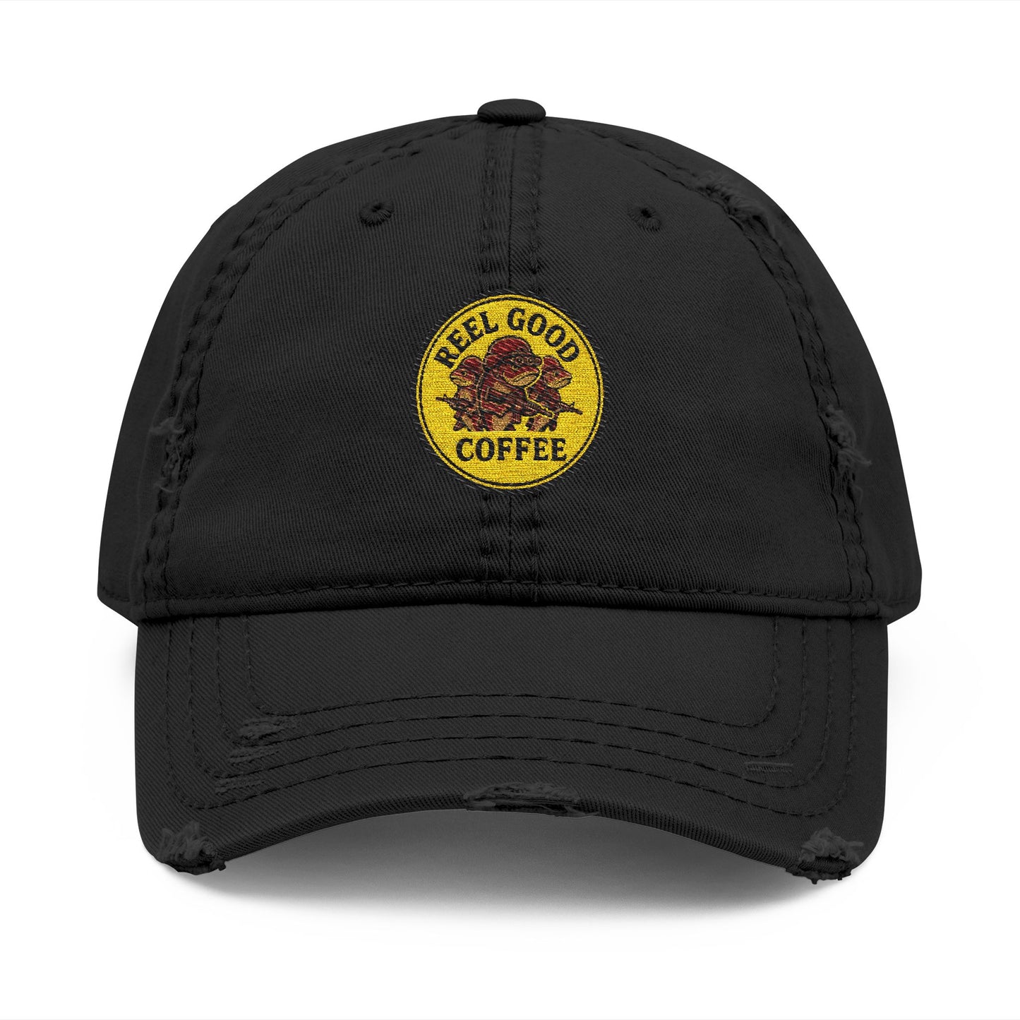 Reel Good Coffee Retro Logo Distressed Embroidered Hat